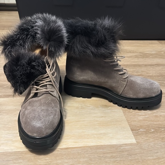 MAISON SI suede combat fur lined boots - Picture 2 of 3